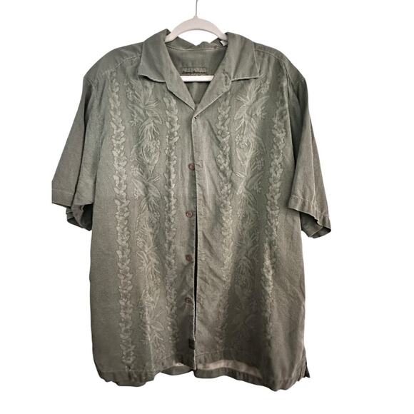 Tommy Bahama Men's Green Floral Pattern Short Sleeve Button Down Shirt Size L - Picture 1 of 4